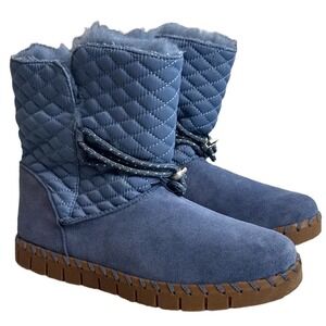 MUK LUKS Light Blue Quilted Suede Faux Fur Lined Winter Boots Womens Size 7